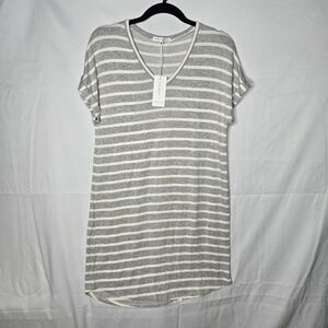 Striped T-Shirt Dress Medium Soft Knit Casual Lounge Dress w Cuffed Sleeves